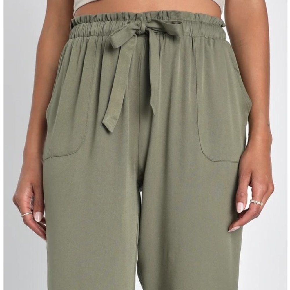 NWT Lulus  Sebastian Olive Green Tie Waist Pants - Picture 9 of 13